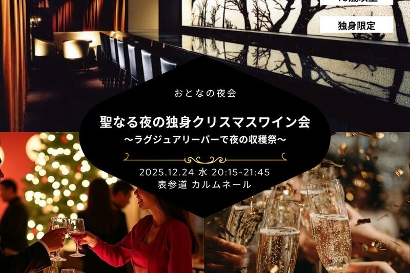 【40歳以上】聖なる夜の独身夜会 〜ラグジュアリーな隠れ家バーでクリスマス・ワイン・パーティー〜