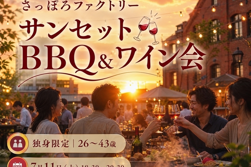 【夏の特別企画】さっぽろファクトリー サンセットBBQ＆ワイン会｜独身限定の大人の休日