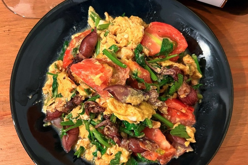 ホタルイカと季節野菜の卵炒め