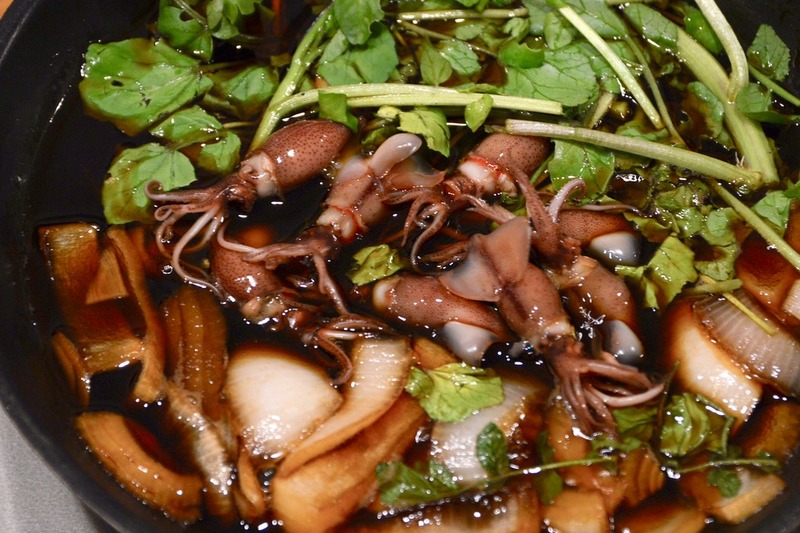 ホタルイカとクレソンのすき焼き