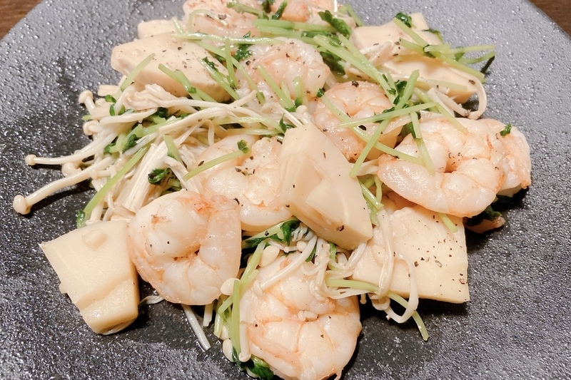 豆苗と海老の中華炒め