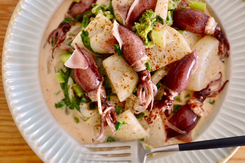 ホタルイカとカブのスパイスクリーム煮