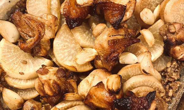 鶏ももと大根ともち麦のオープン焼き