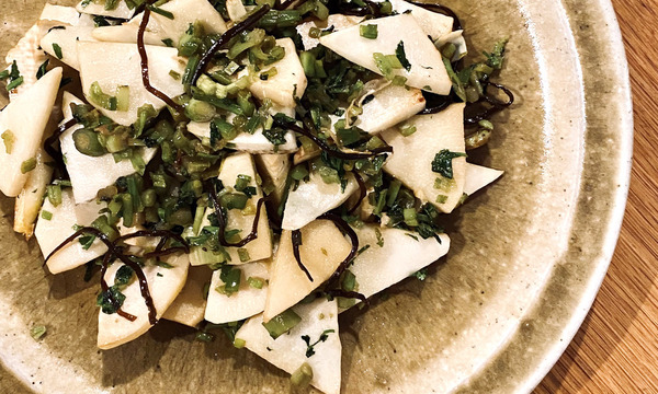 たけのことセリの塩昆布バター炒め
