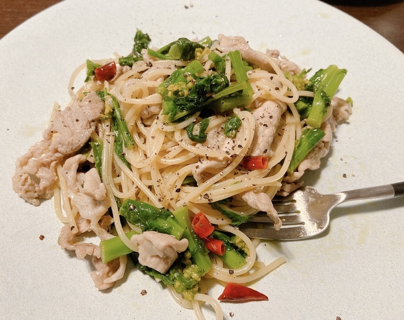 菜の花と豚肉のペペロンチーノ ワインのおつまみペアリングレシピ