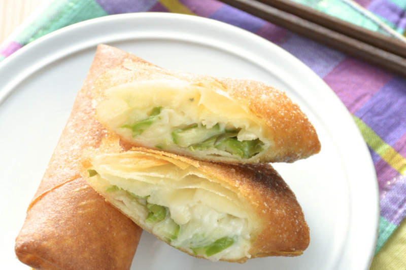 タケノコとアスパラのホタテクリーム春巻き