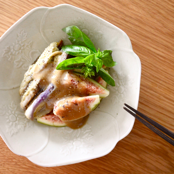 焼きなすといちじくのごまポン酢だれ ワインのおつまみペアリングレシピ