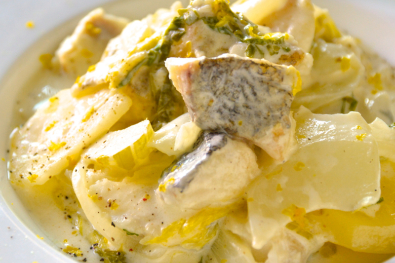 鱈と白菜とネギの柚子クリーム煮