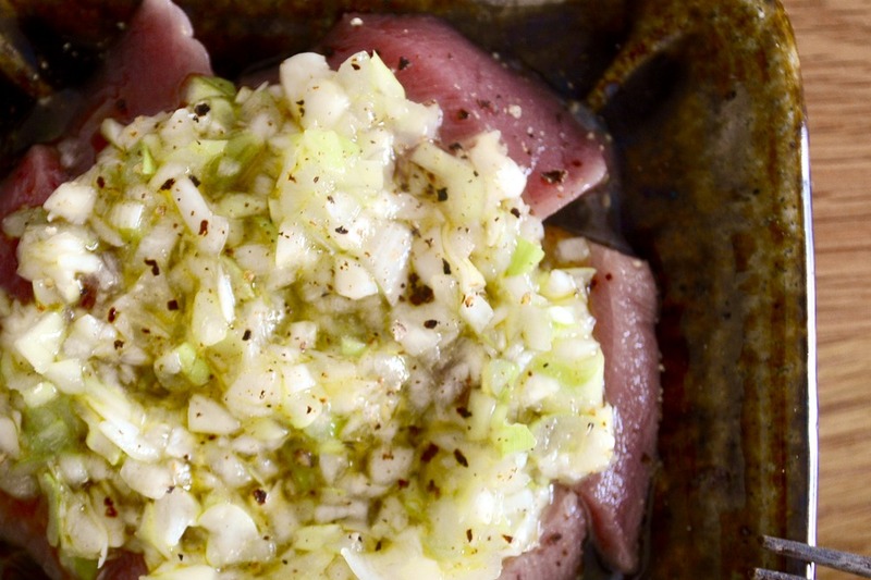 マグロのネギ塩オリーブオイル