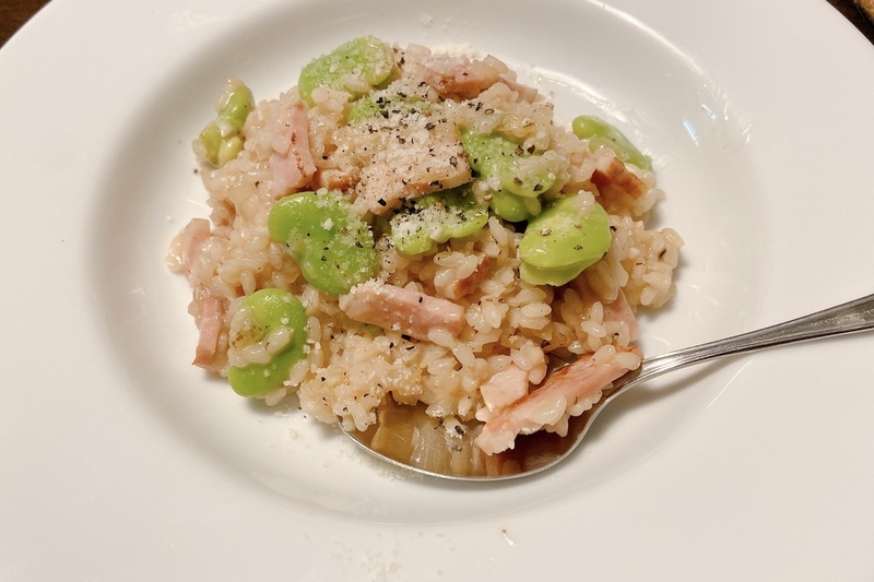 そら豆とベーコンのチーズリゾット