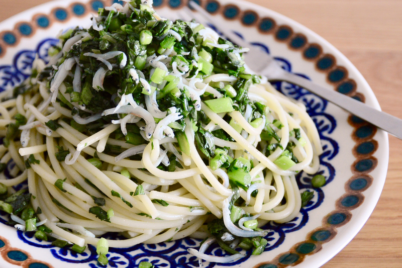 しらすと春菊のスパゲッティ　ナンプラー風味