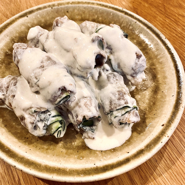 豚シソズッキーニロール　レモンクリーム煮
