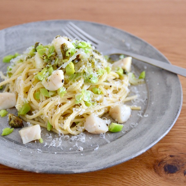 ホタテとふきのとうと空豆のスパゲッティ ワインのおつまみレシピ