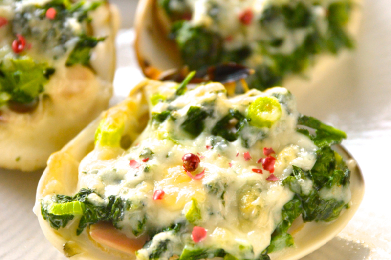 ハマグリと春菊のグラタンワインのおつまみレシピ