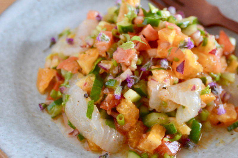 白身魚とデコポンのセビーチェ風
