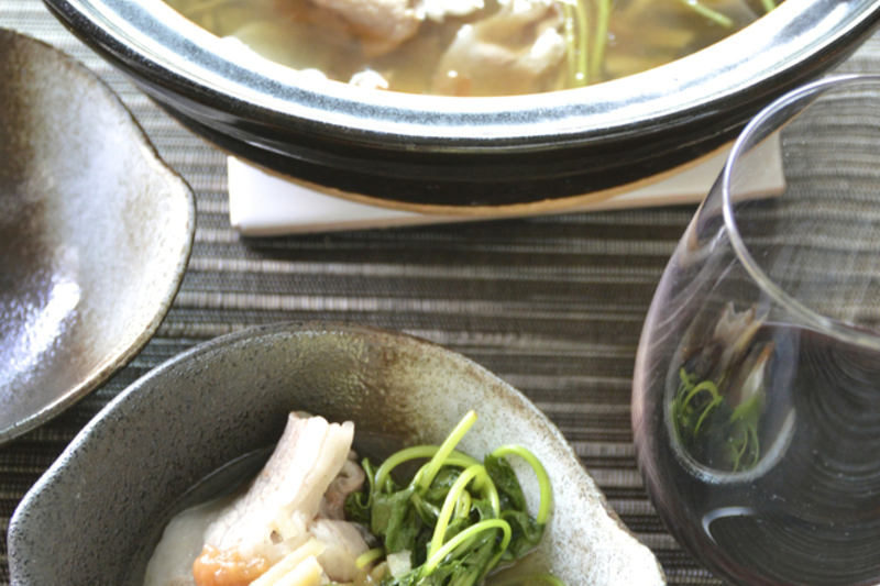 豚しゃぶ肉と三つ葉のあっさり梅生姜鍋