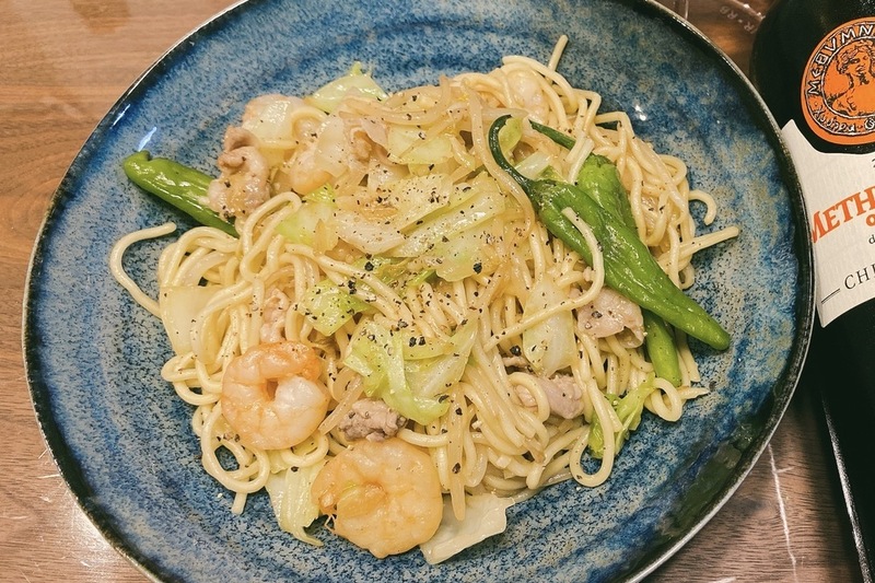 海老とししとうの塩ニンニク焼きそば