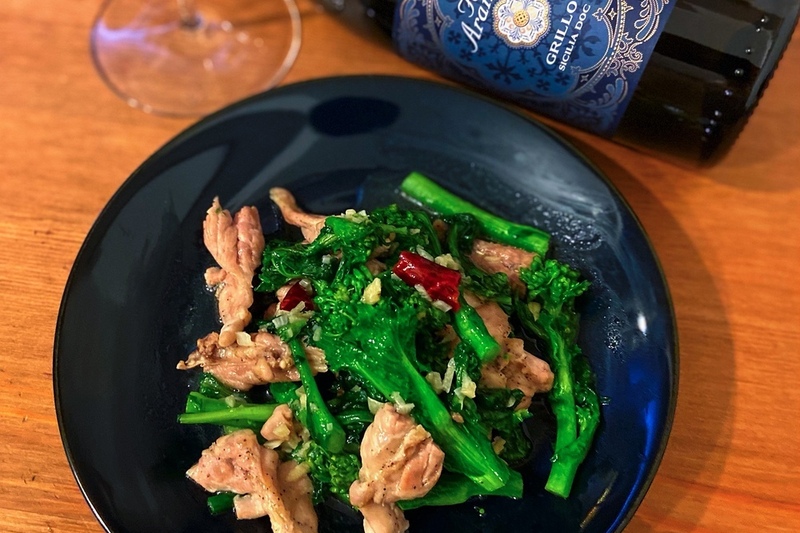 菜の花とせせりのペペロン炒め