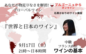 【ブルゴーニュからオンライン】中級 フランス直伝 ワインの基本　
『世界と日本のワイン』あなたのもの足りなさを解消するグローバルワイン　現地ブルゴーニュ情報満載！